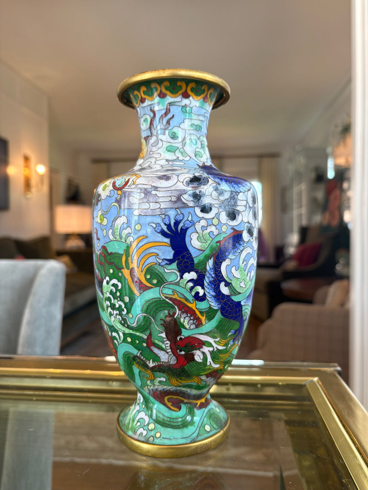 Item #917 Brass Metal Japanese Dragon Ginger Jar Vase
