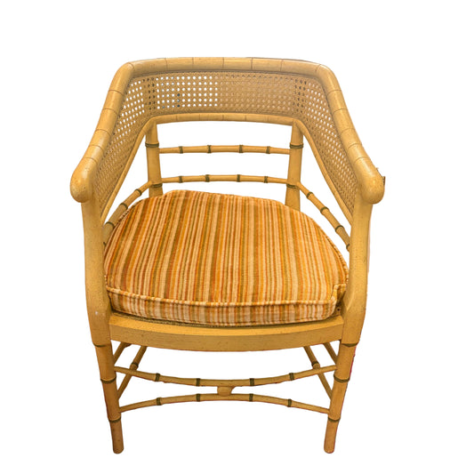Item #938 Faux Bamboo Cane Chippendale Vintage Rattan Arm Chair