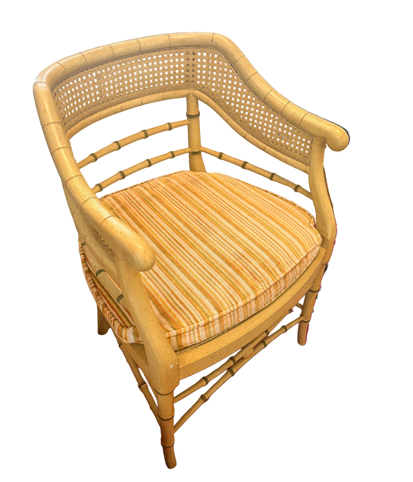 Item #938 Faux Bamboo Cane Chippendale Vintage Rattan Arm Chair