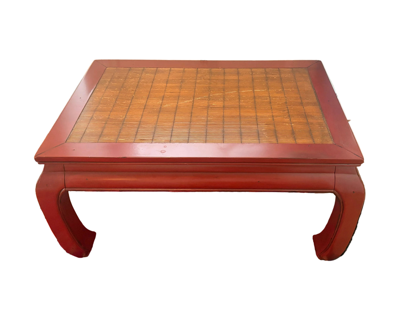 Item #936 Mahagony Chinoiserie Wood Base, Rattan Top Coffee Table