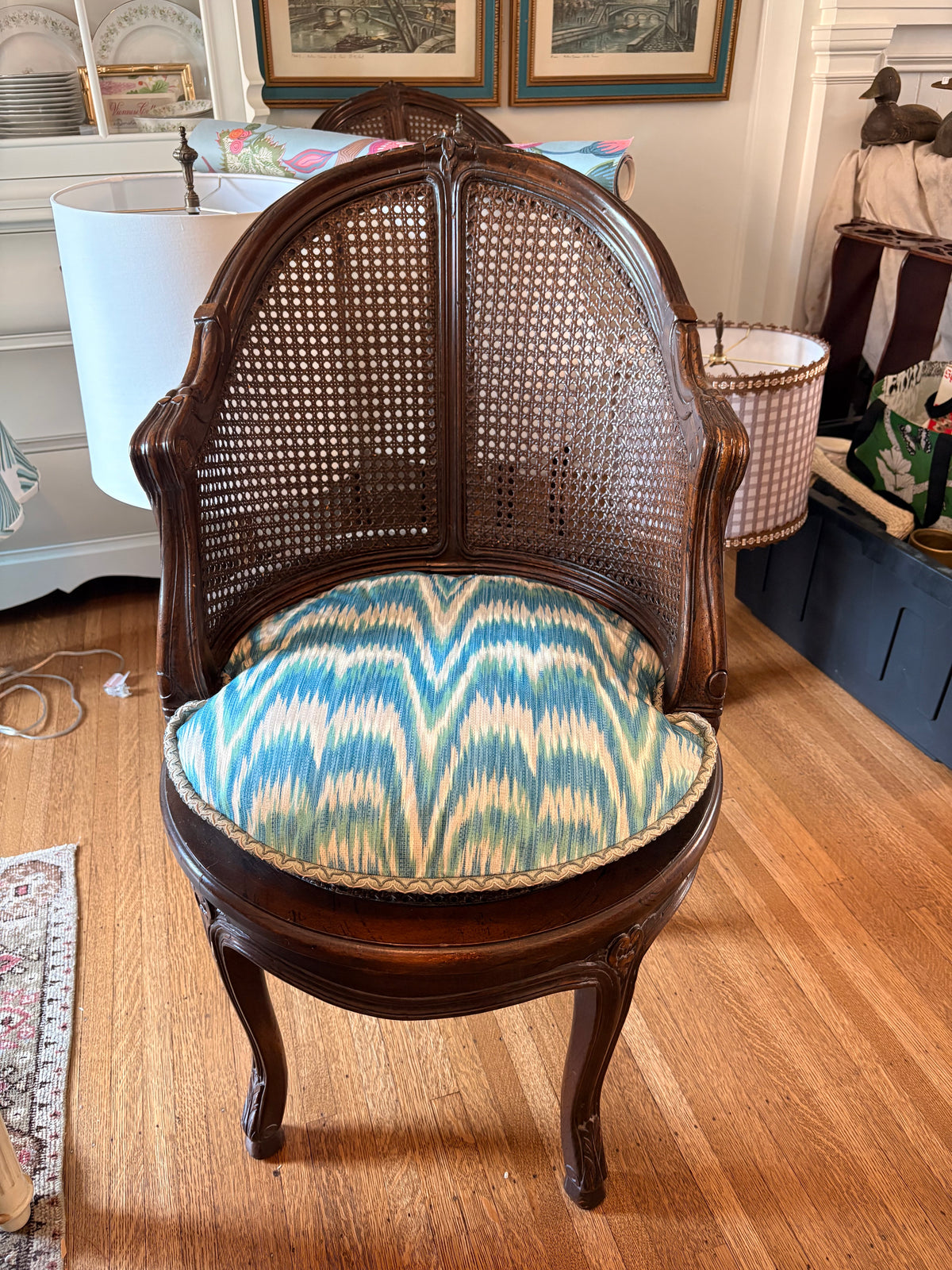 Item #960 Pair of French Provincial Style Cane Back Swivel Chairs
