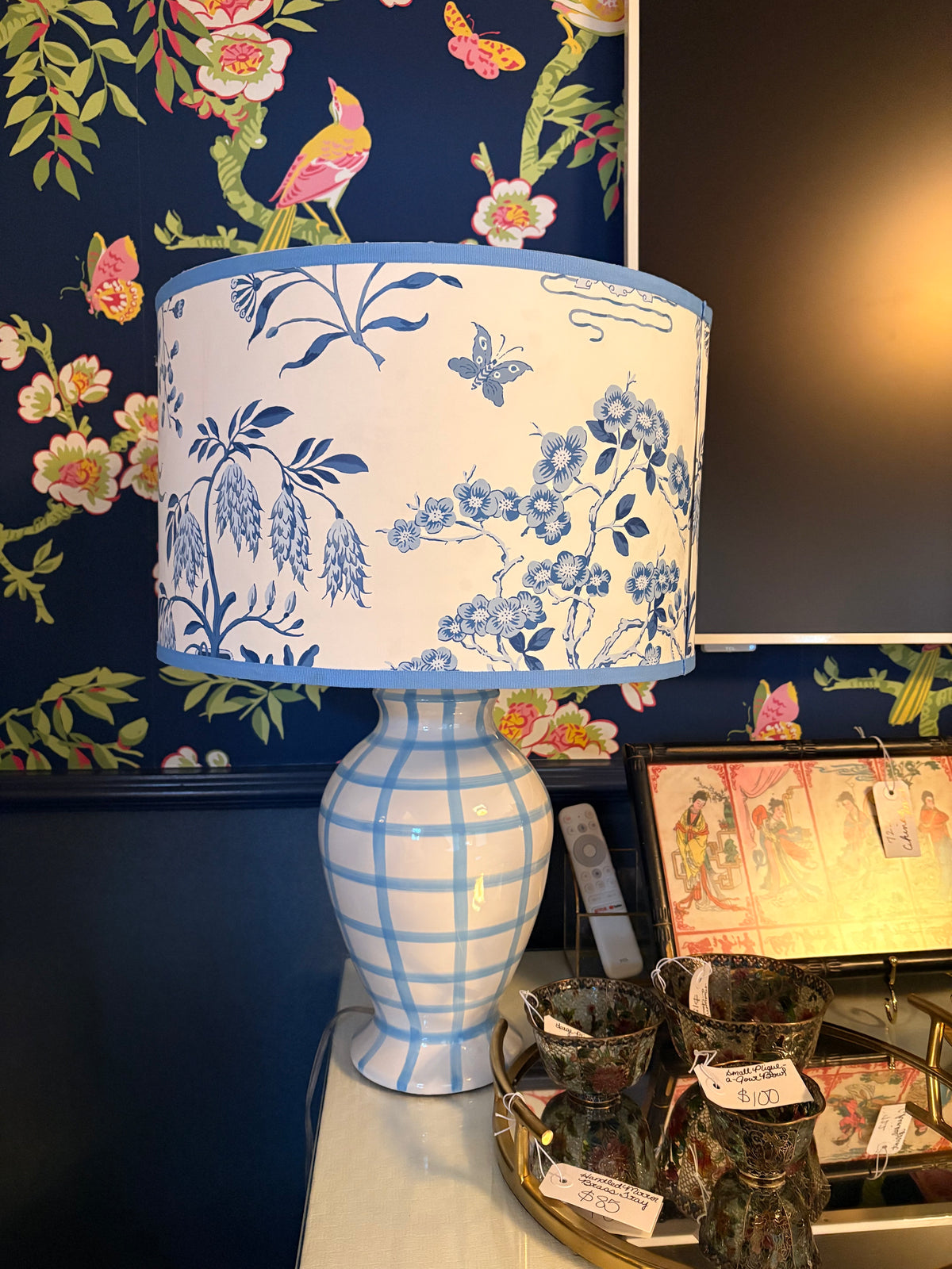 Item #1031 Blue Plaid Lamp w/ Custom Shade