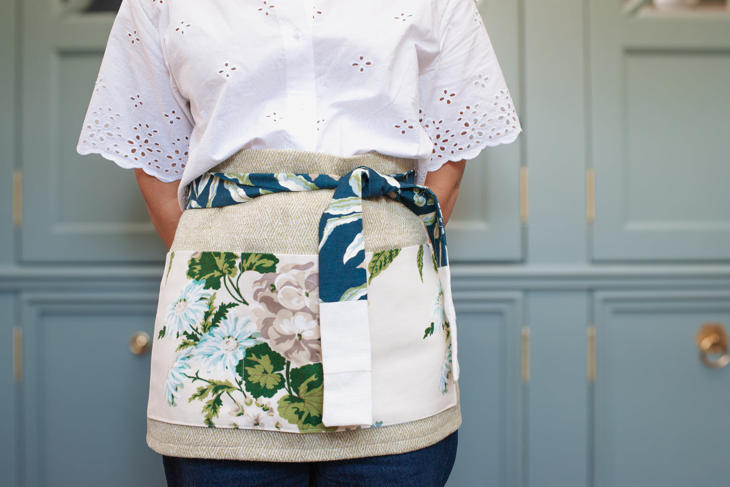 Item #929 Green and Navy Floral JED Apron