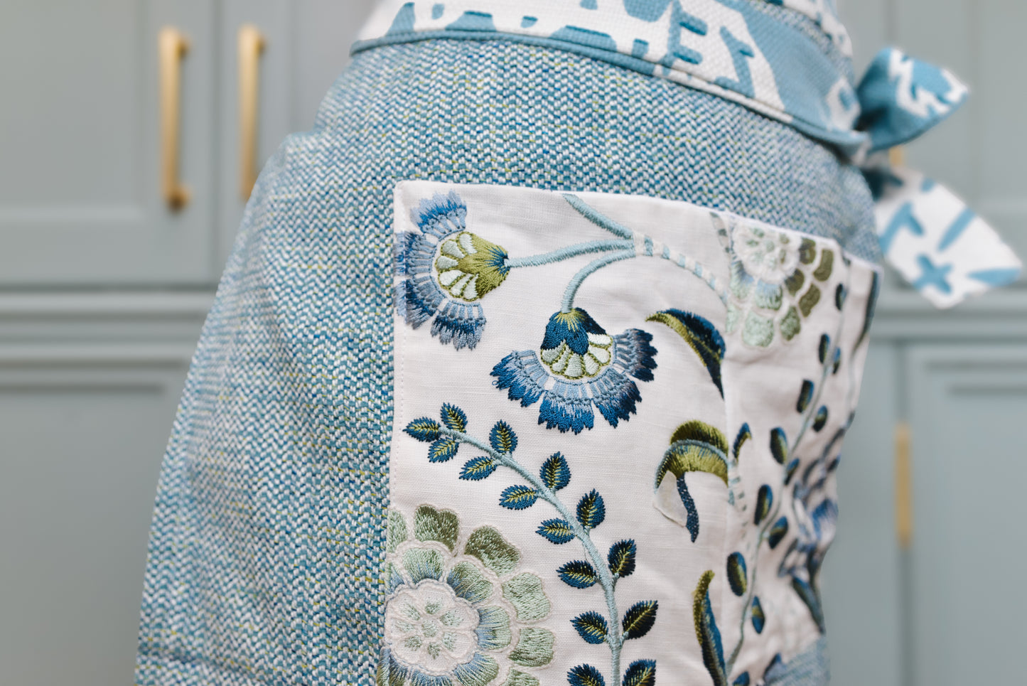 Item #931 Pleated Light Blue Embroidery JED Apron