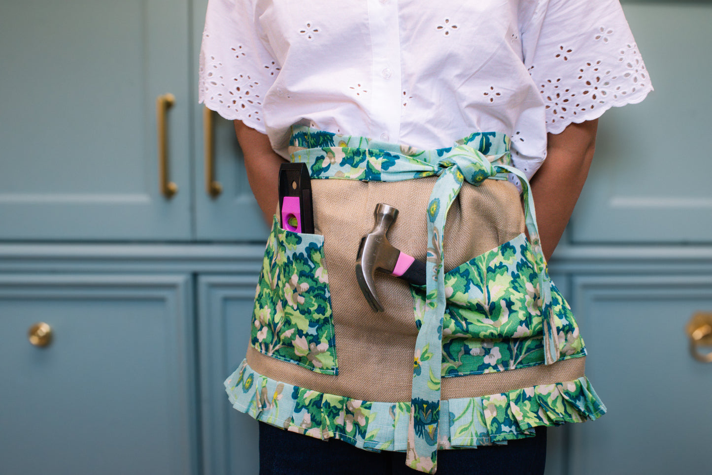 Item #928 Teal Floral JED Ruffle Apron