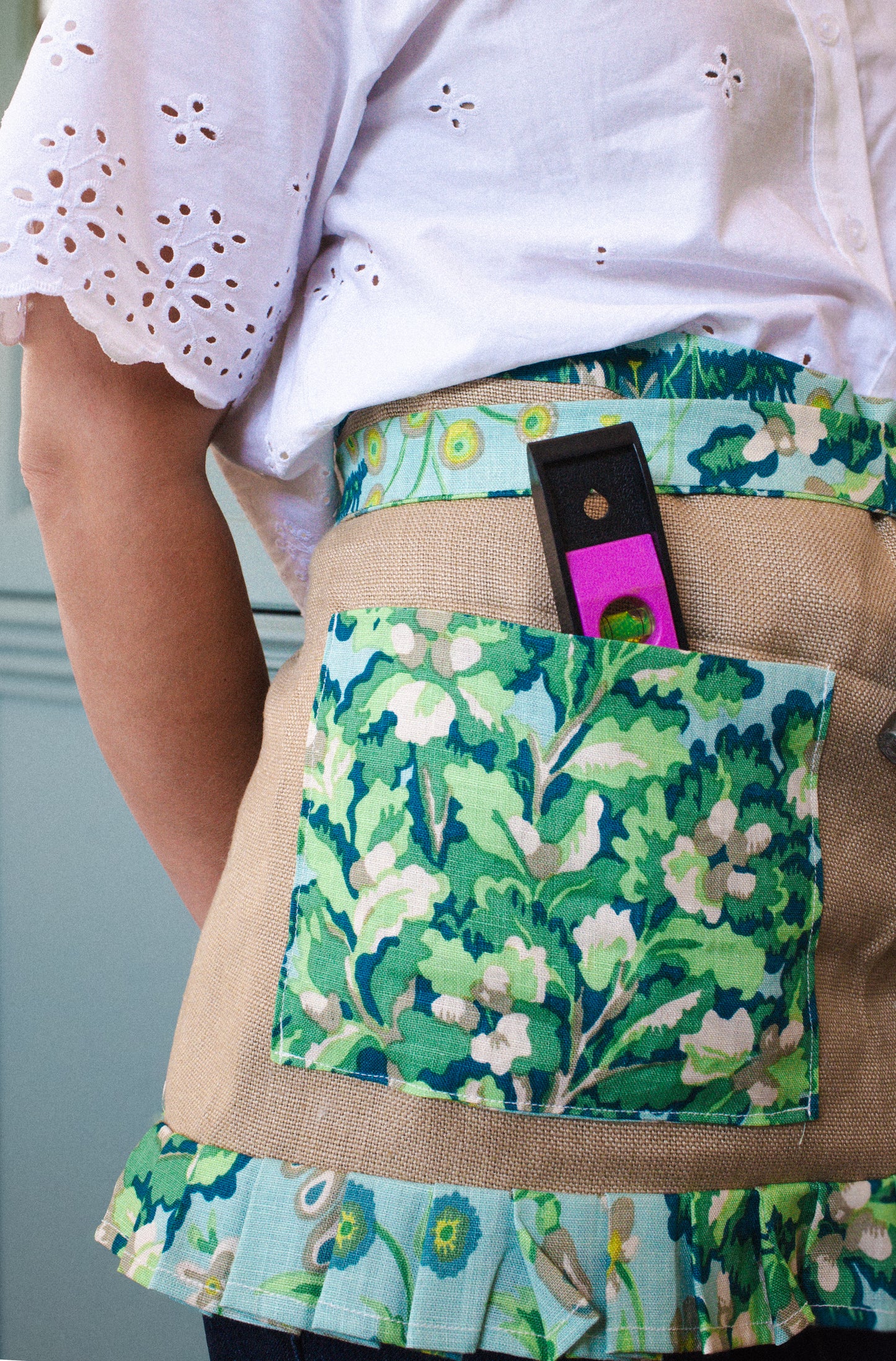 Item #928 Teal Floral JED Ruffle Apron