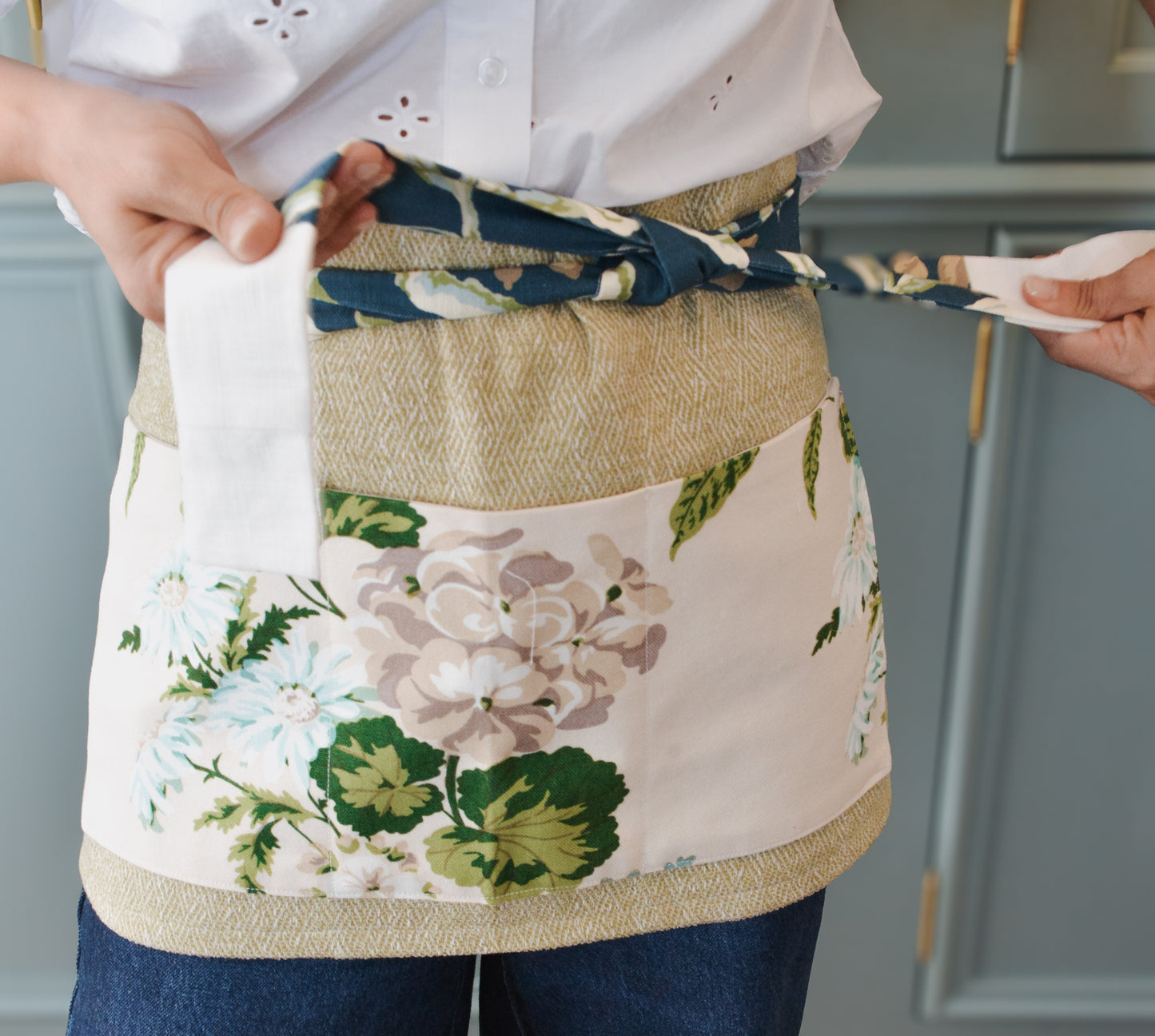 Item #929 Green and Navy Floral JED Apron