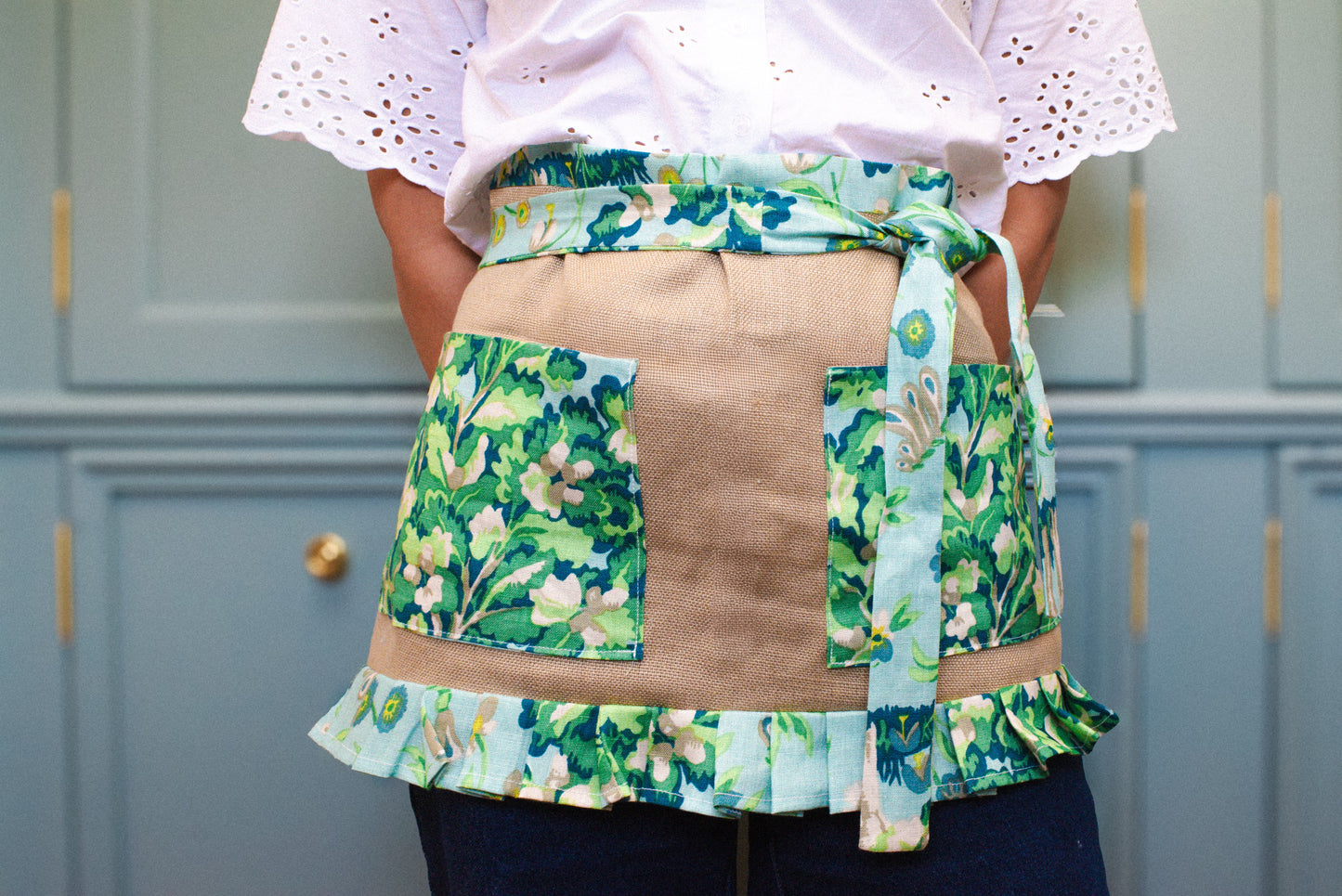 Item #928 Teal Floral JED Ruffle Apron