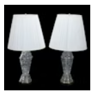 Item #632 Pair of Victorian Style Glass Table Lamps with Pleated Shades, Vintage