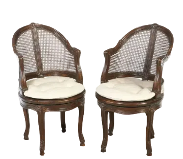 Item #960 Pair of French Provincial Style Cane Back Swivel Chairs