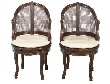 Item #960 Pair of French Provincial Style Cane Back Swivel Chairs