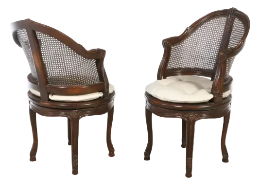 Item #960 Pair of French Provincial Style Cane Back Swivel Chairs