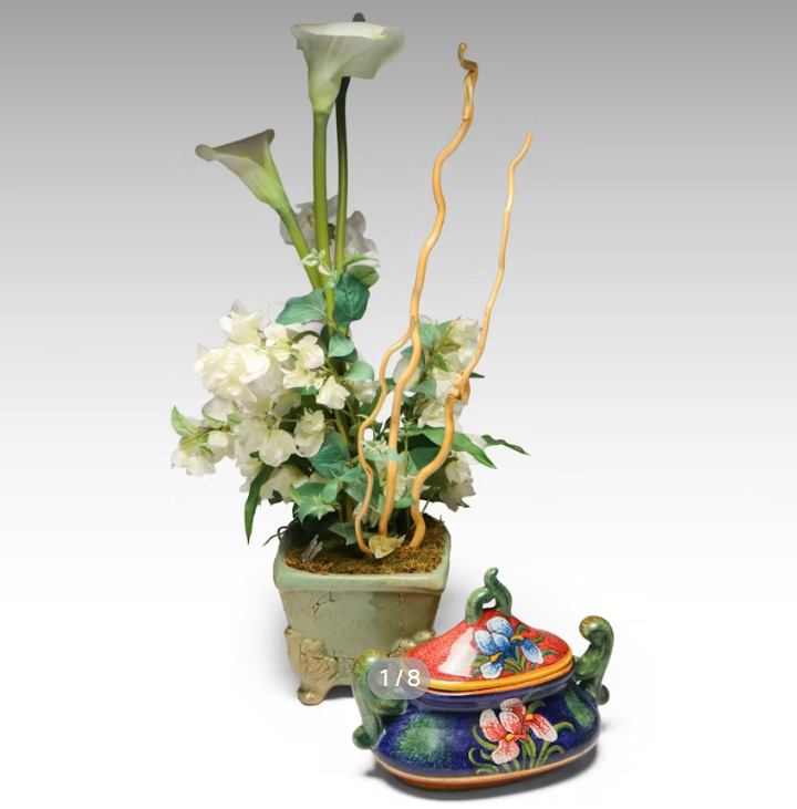 Item #1050 Artificial Flower Arrangement with Ceramic Tureen