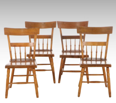 Item #1074 Set of Four American Colonial Style Pine Spindle-Back Dining Chairs