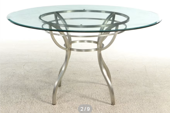 Item #1082 Glass-Top Brushed Nickel Finish Dining Table