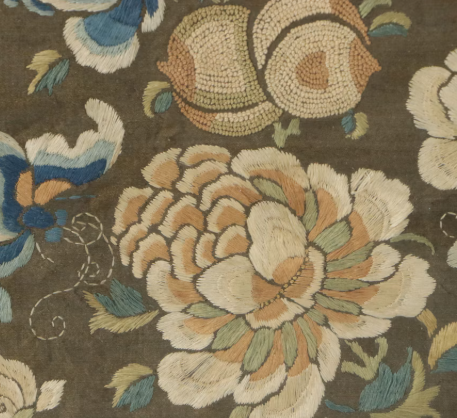 Item #1083 Chinese Style Hand-Embroidered Silk Panel with Peony and Fruit Motif