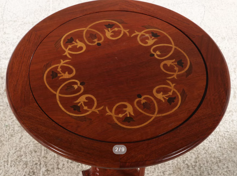 Item #1088 Regency Style Marquetry Inlaid Hardwood Accent Table