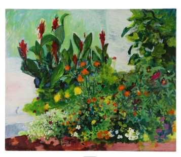 Item #1091 Acrylic Painting of Flowering Garden Artwork
