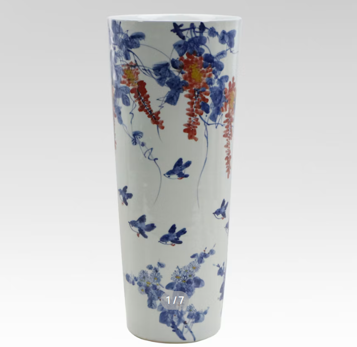 Item #1099 Chinese Imari-Style Porcelain Umbrella Stand with Wisteria Motif