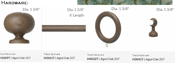 Item #93 Aged Oak Drapery Hardware Set for Two Windows
