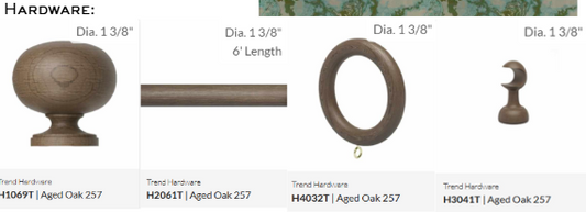 Item #93 Aged Oak Drapery Hardware Set for Two Windows