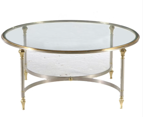Item #628 Italian Regency Style Circular Metal Glass Top Coffee Table