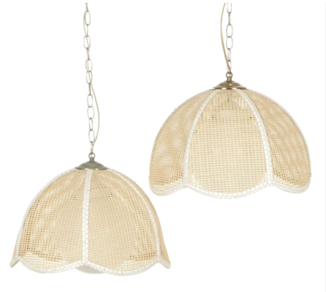 Item #675 Pair of Woven Rush Tulip Pendant Swag Lamps