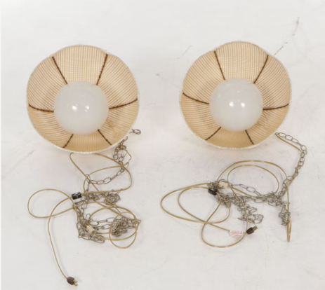 Item #675 Pair of Woven Rush Tulip Pendant Swag Lamps
