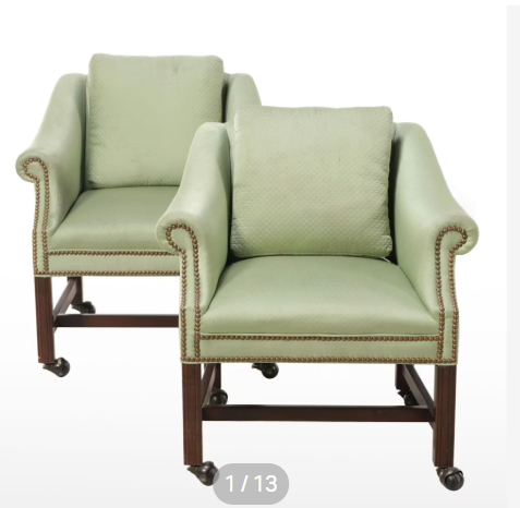 Item #580 Pair of Chippendale Style Armchairs on Casters