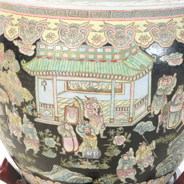 Item #968 Chinese Porcelain Fishbowl Planter with Carved Stand