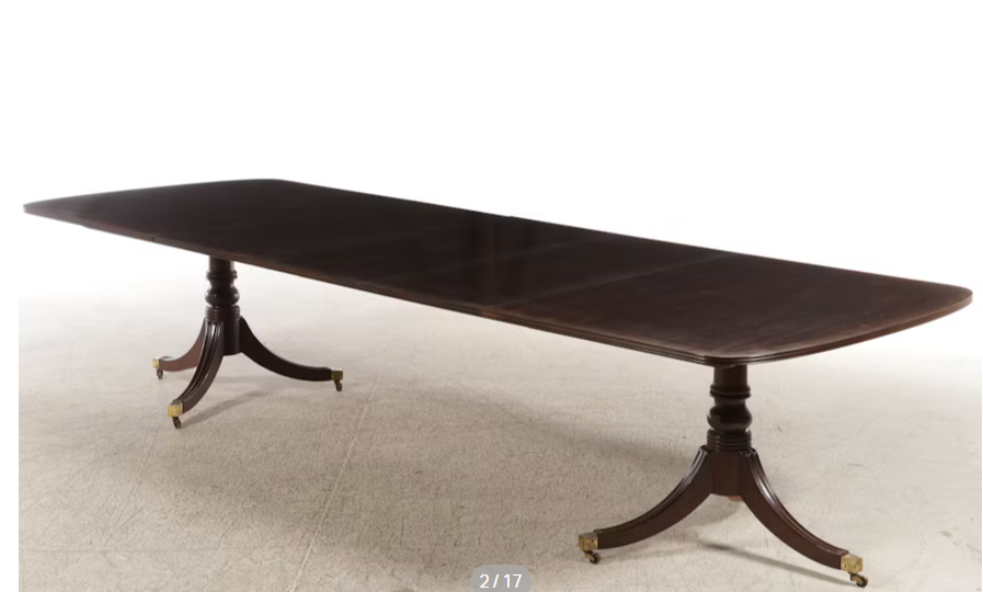 Item #1098 Henredon Banded Double Pedestal Dining Room Table with Eight Chairs