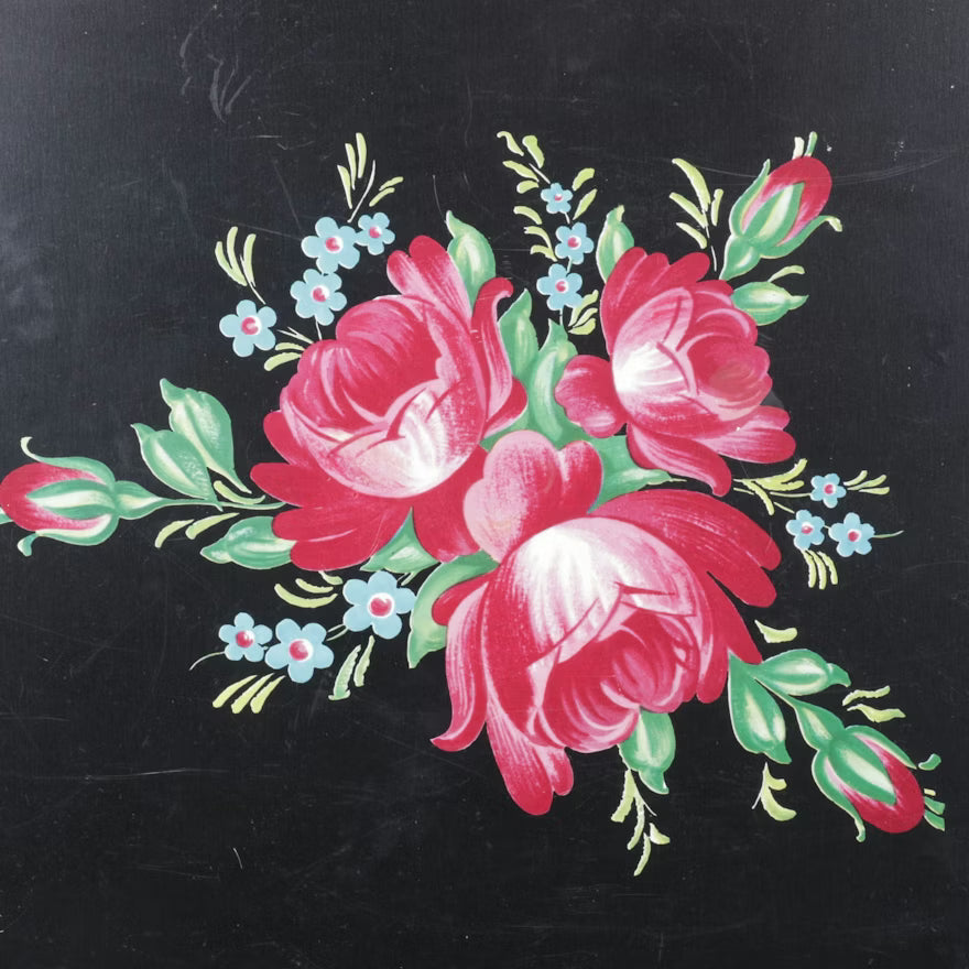 Item# 750 Aluminum Dinner Trays with Litho Printed Flowers, Mid-20th Century