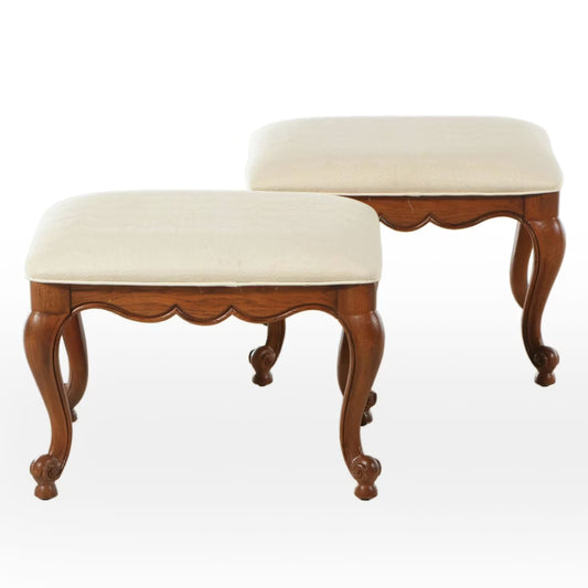 Item #579 Pair of Thomasville French Provincial Style Upholstered Oak Ottomans