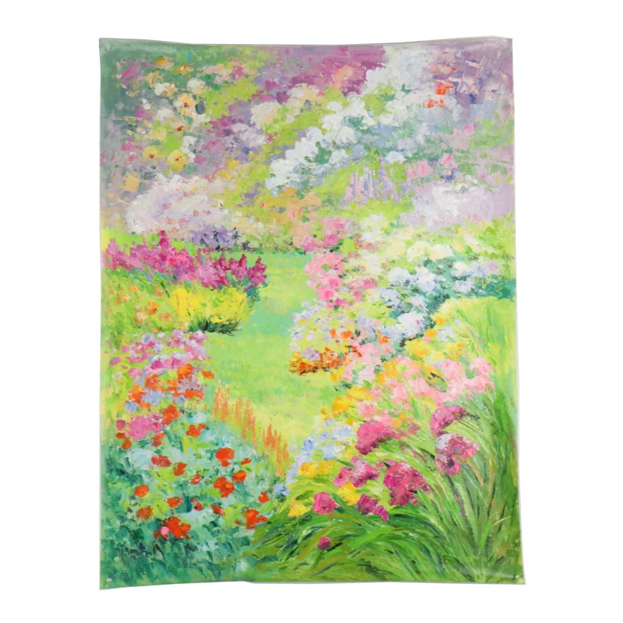 Item #756 Stylized Cottage Garden Flowers Acrylic Painting, 21st Century Art