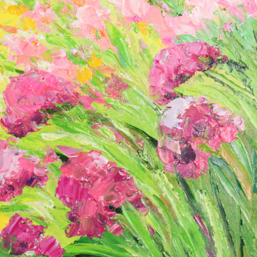 Item #756 Stylized Cottage Garden Flowers Acrylic Painting, 21st Century Art