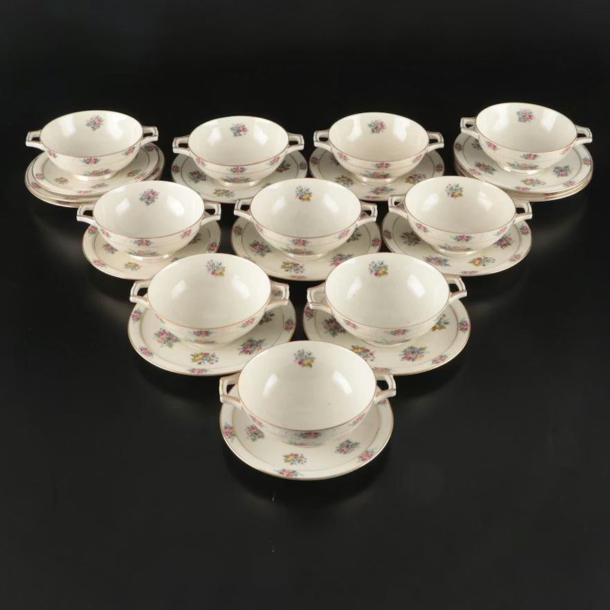 Item #644 Haas Czjzek Coronado Porcelain Soup Bowls and Saucers