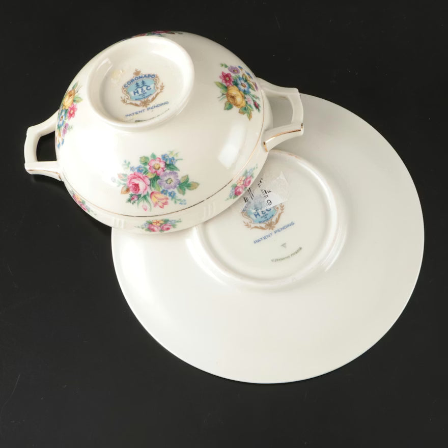 Item #644 Haas Czjzek Coronado Porcelain Soup Bowls and Saucers