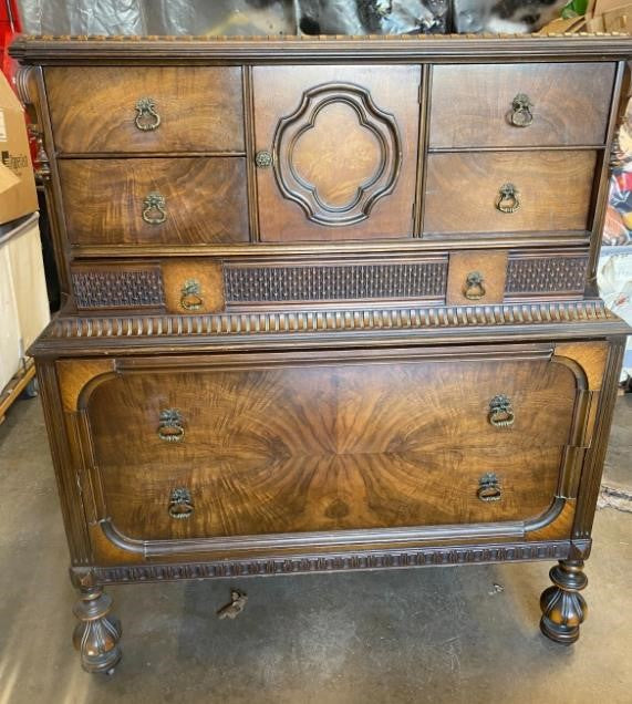 748 Antique American Jacobean Gothic Walnut Dresser