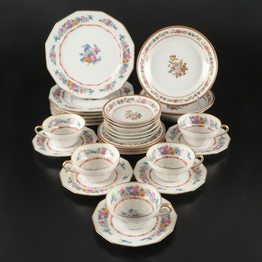 Item #645 Raynaud Limoges Gilt and Floral Porcelain with Other C. Ahrenfeldt Dinnerware