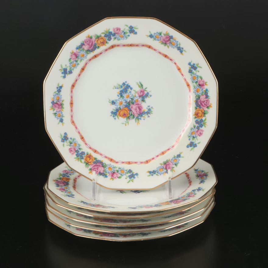 Item #645 Raynaud Limoges Gilt and Floral Porcelain with Other C. Ahrenfeldt Dinnerware