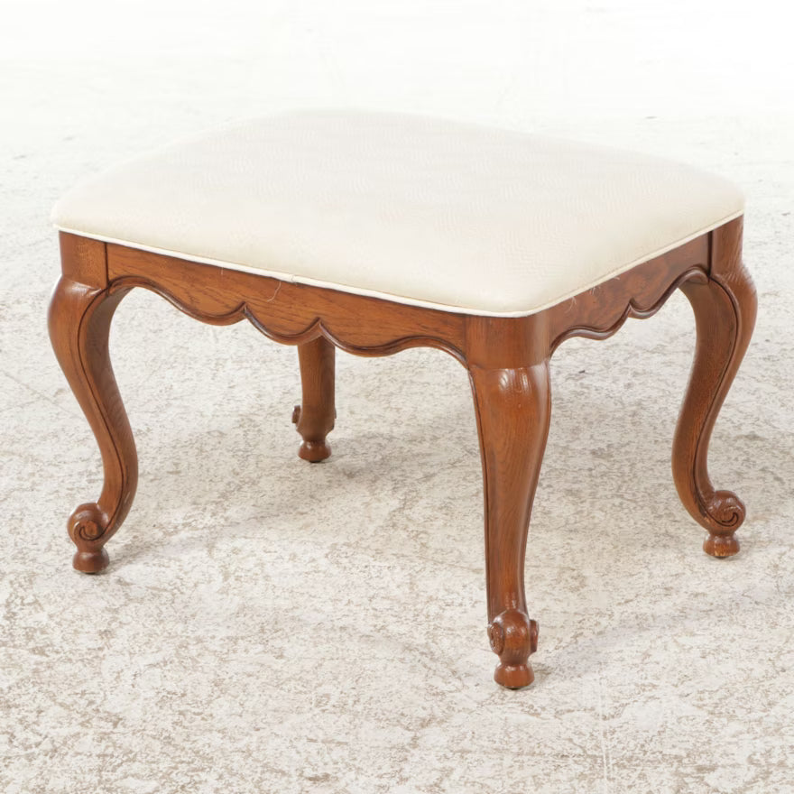 Item #579 Thomasville French Provincial Style Upholstered Oak Ottoman